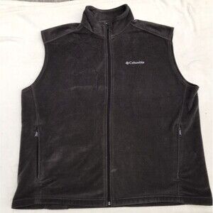Columbia Mens Vest Gray Fleece Sleeveless Casual Full Zip Collared Size 2XL EUC